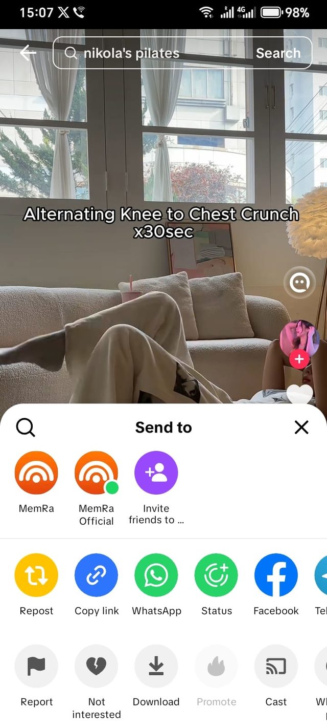 TikTok's Send to sheet with MemRa pinned in the top row