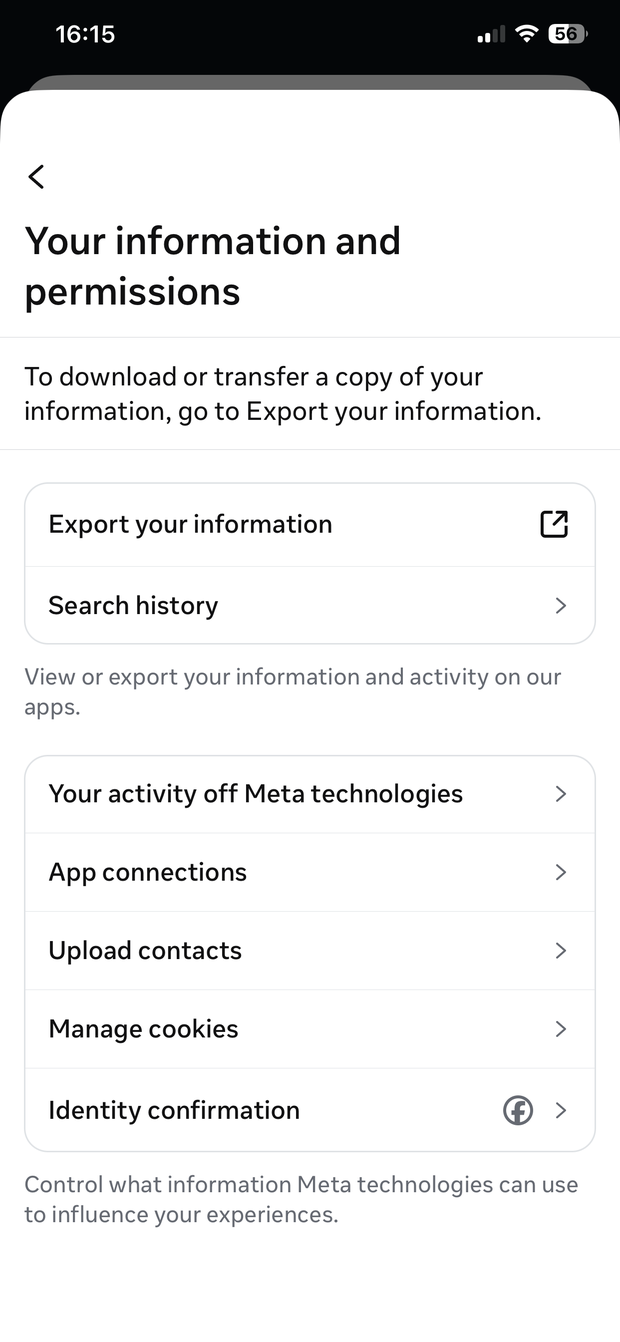 Your information and permissions, Export your information