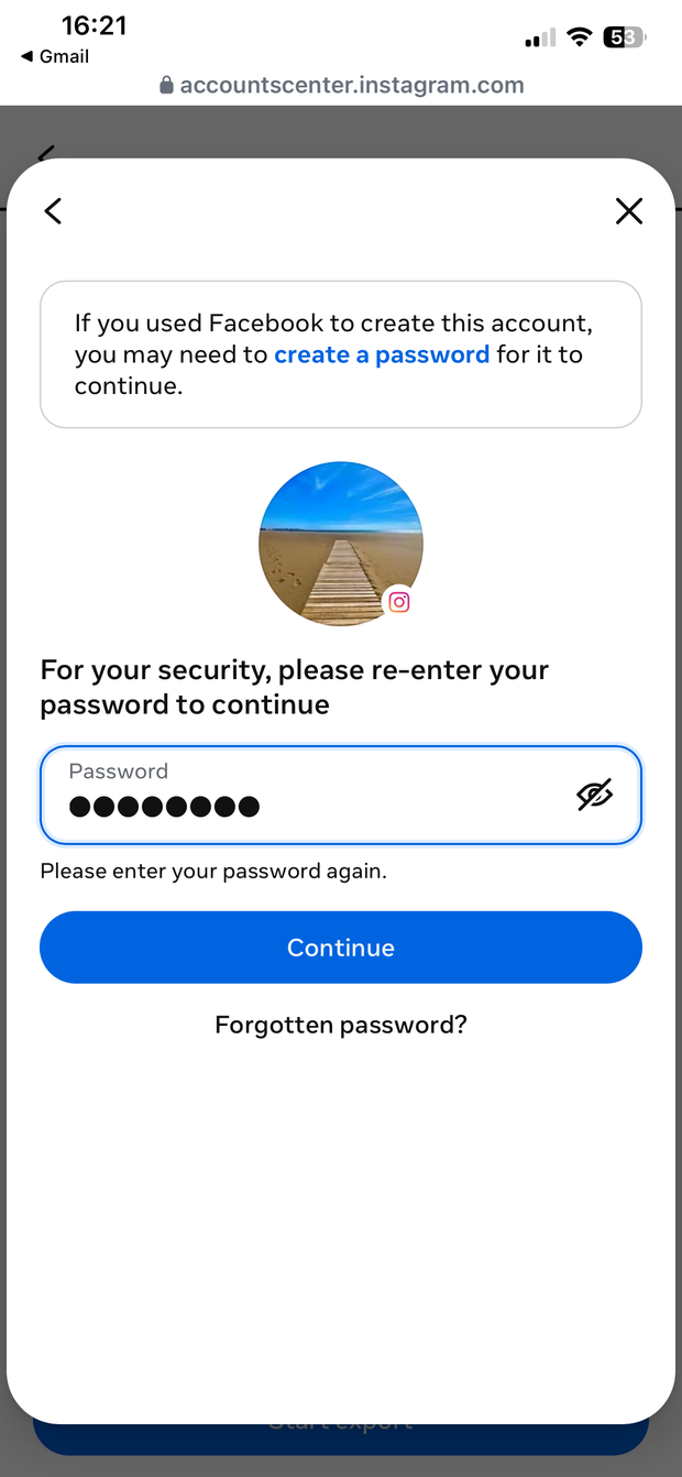 Re-enter your password to continue